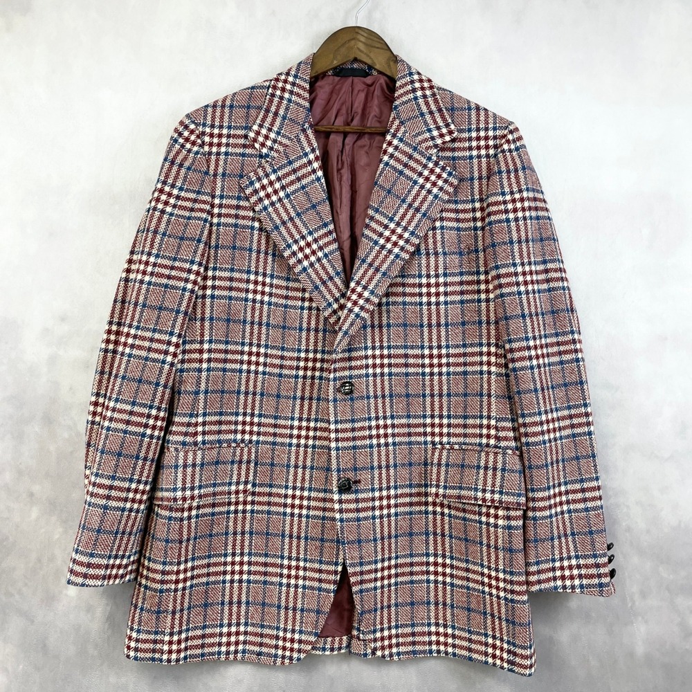 Vintage 70s Cricketeer Men Plaid Sport Coat Academia Check Tweed Classic Hipster